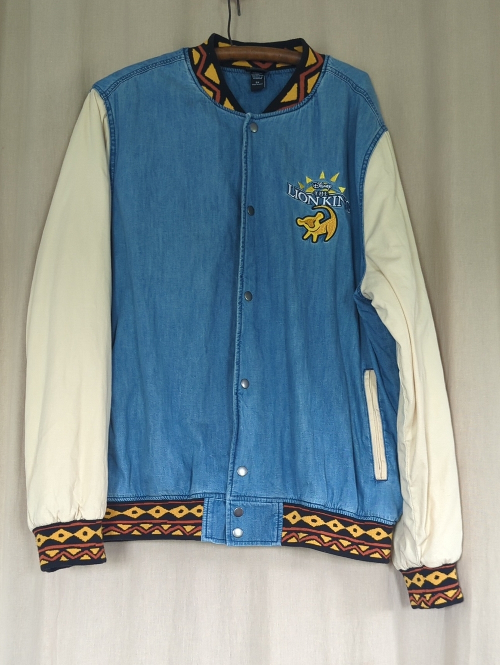 Vintage Retro Disney The Lion King Blue Denim & Cream Varsity Jacket 1994